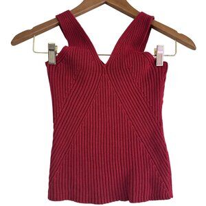 Vintage Women's Y2K 90s Red ribbed Knit Racerback V-Neck Tank Top Size XS
